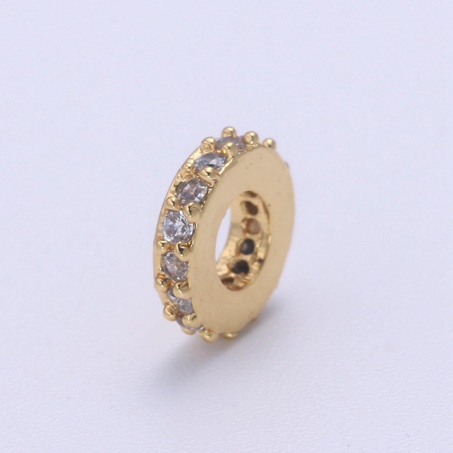 Gold micro pave Round beads charms 24k gold filled Donut spacer beads bracelet necklace for diy jewelry making supply B-693