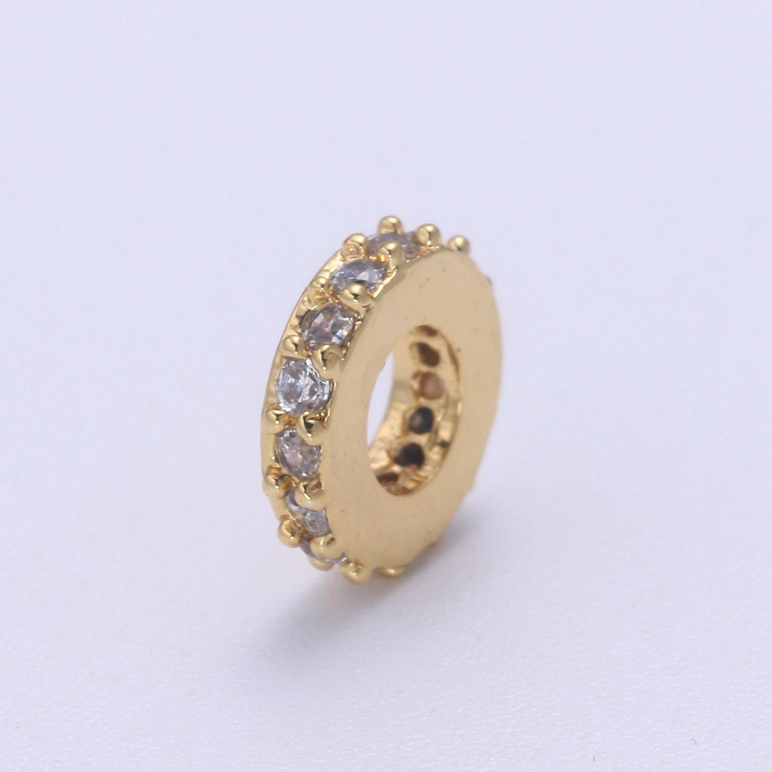 Gold micro pave Round beads charms 24k gold filled Donut spacer beads bracelet necklace for diy jewelry making supply B-693