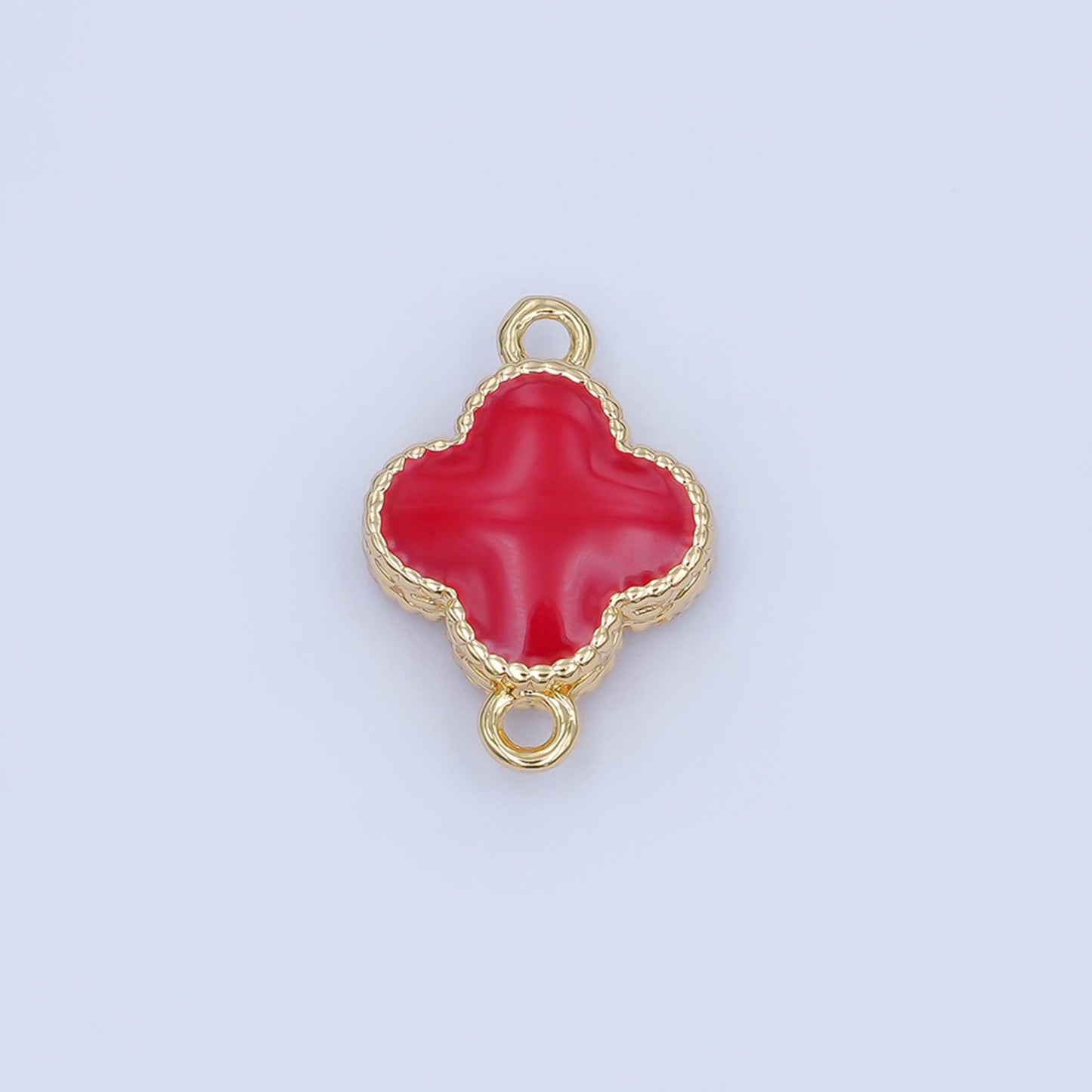 Gold Flower Charm Connector, 14K Gold Filled Micro Paved Clear CZ Stones Beaded Edge Quatrefoil Floral Link Connector | Y017