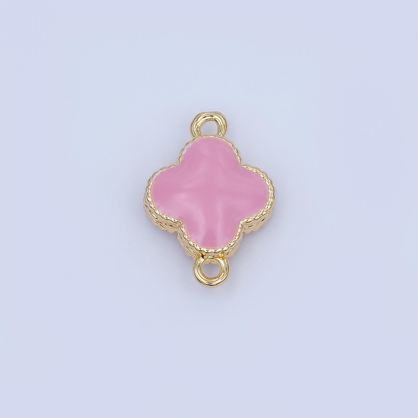 Gold Flower Charm Connector, 14K Gold Filled Micro Paved Clear CZ Stones Beaded Edge Quatrefoil Floral Link Connector | Y017