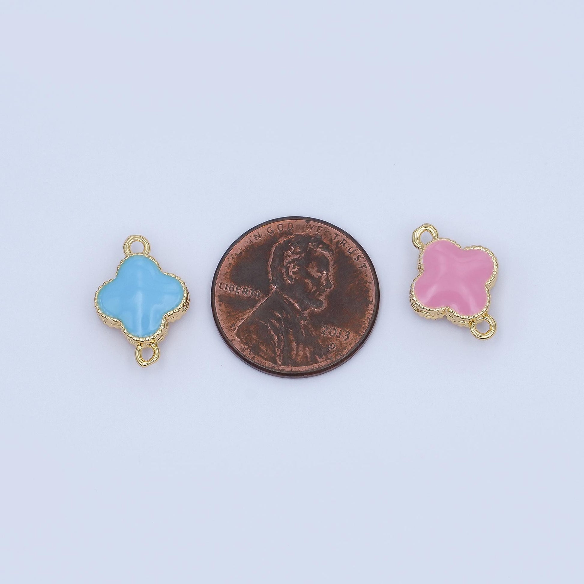 Gold Flower Charm Connector, 14K Gold Filled Micro Paved Clear CZ Stones Beaded Edge Quatrefoil Floral Link Connector | Y017