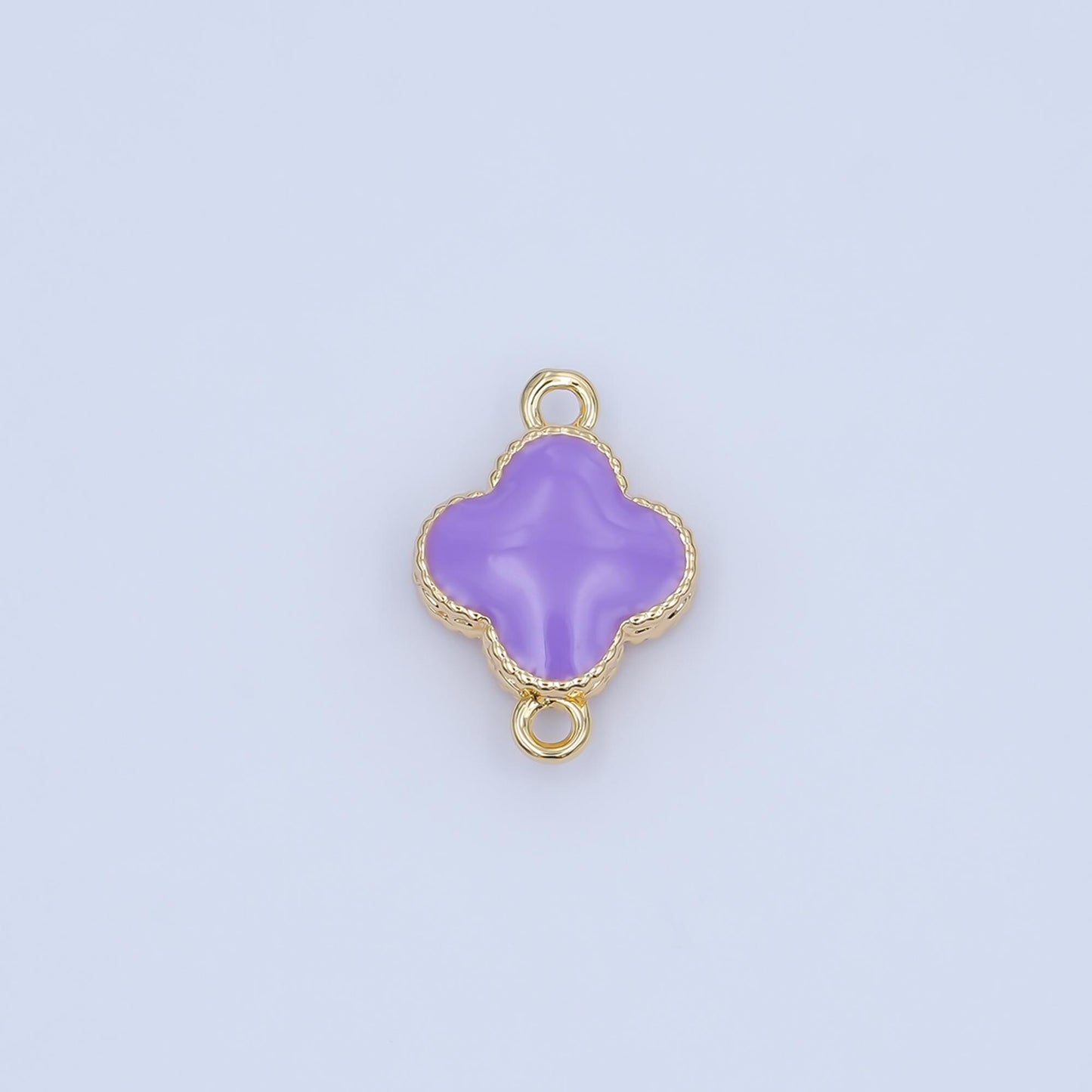 Gold Flower Charm Connector, 14K Gold Filled Micro Paved Clear CZ Stones Beaded Edge Quatrefoil Floral Link Connector | Y017