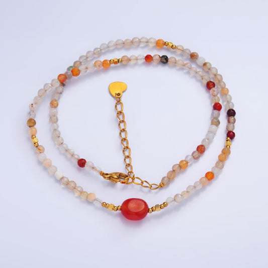 Dainty Red Carnelian Bead Necklace Mix Glass Beads Summer Necklace For Women- Boho Surfer Everyday Necklace WA-3109