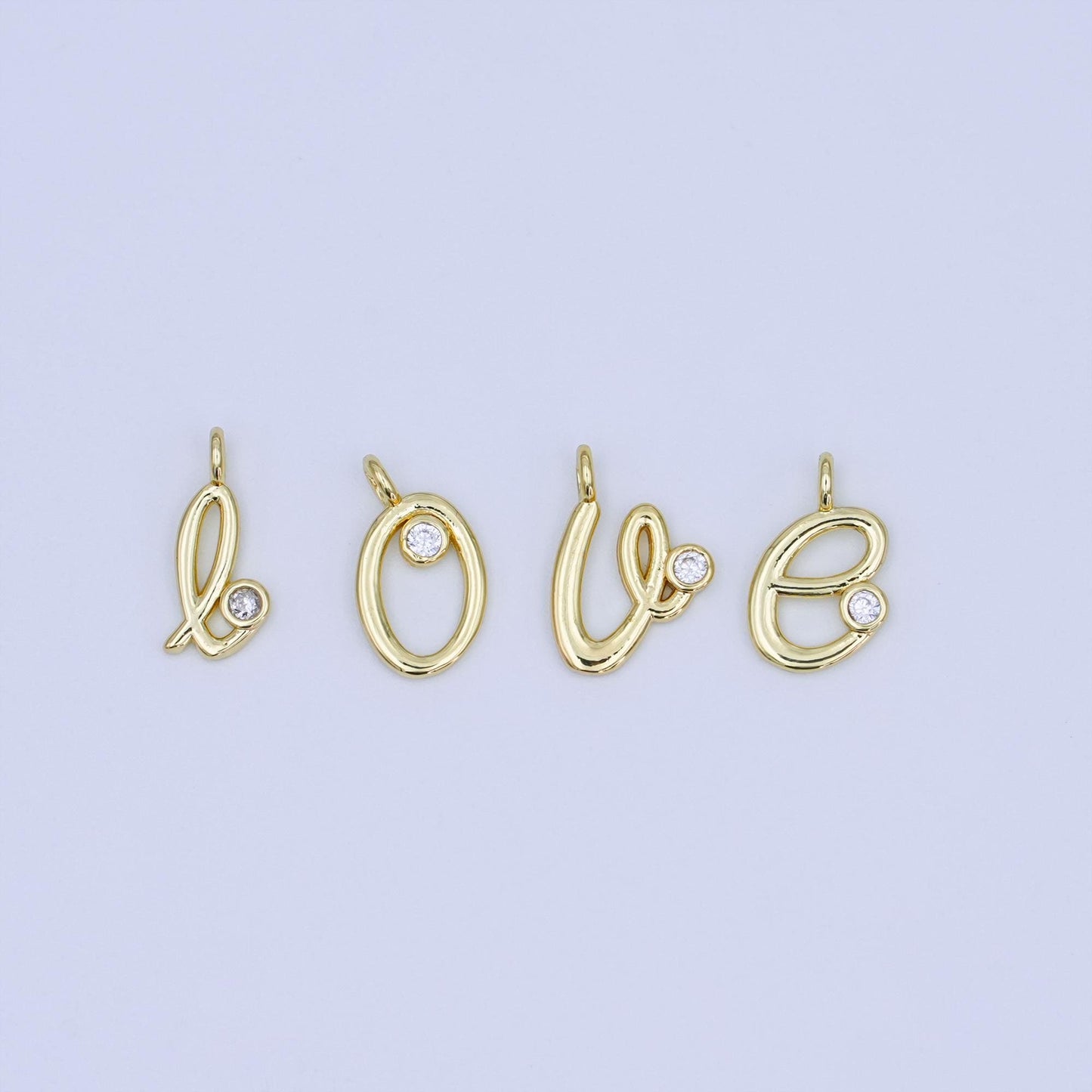 24k gold filled Cursive Love Charm Micro Pave CZ Word for bracelet necklace component add on charm | N-047