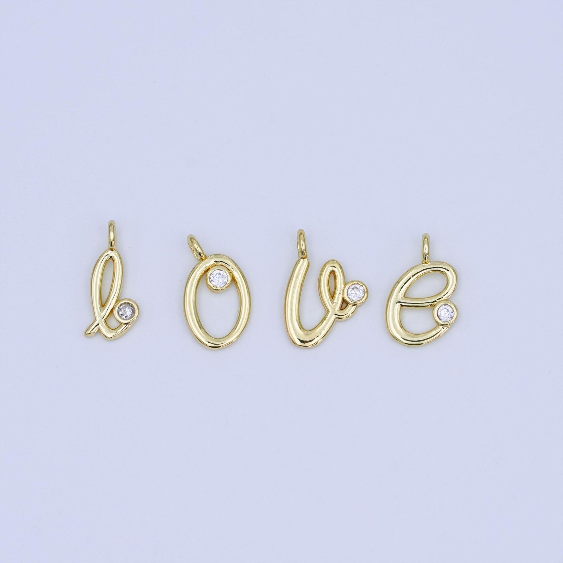 24k gold filled Cursive Love Charm Micro Pave CZ Word for bracelet necklace component add on charm | N-047
