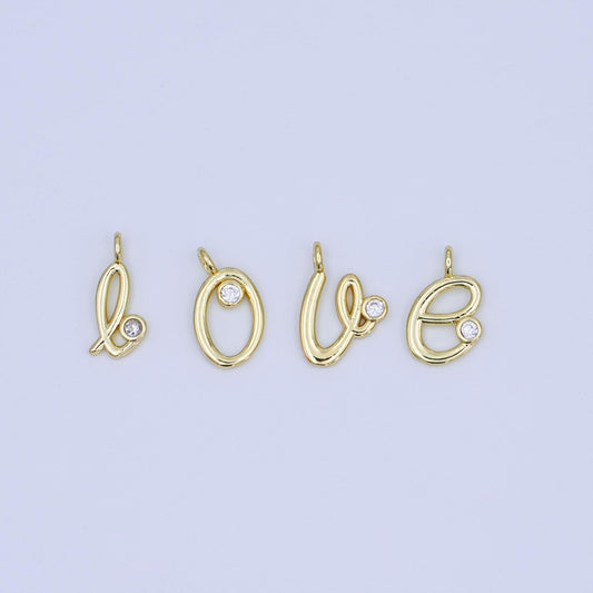 24k gold filled Cursive Love Charm Micro Pave CZ Word for bracelet necklace component add on charm | N-047