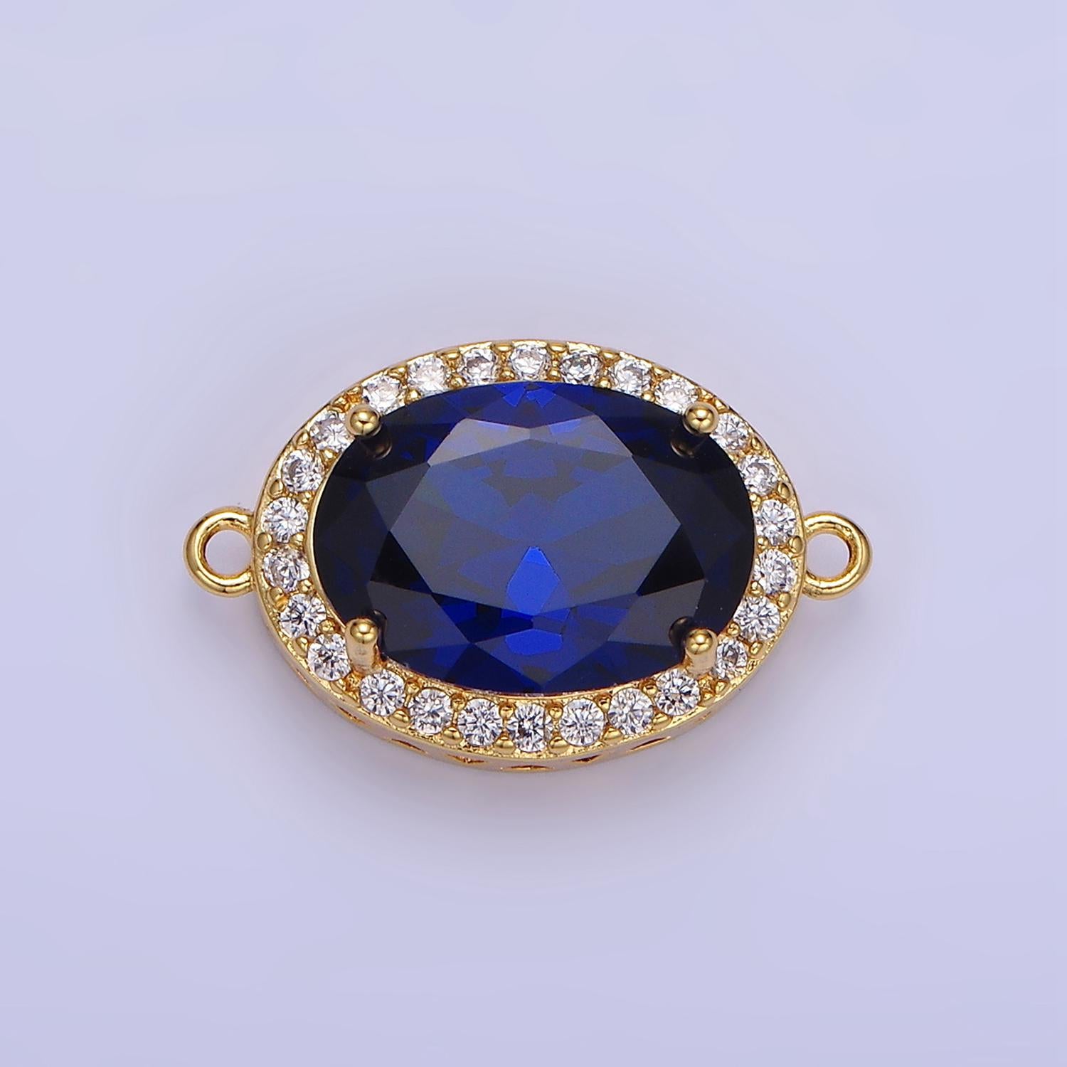 14K Gold Filled Blue, Purple, Pink, Red, Green, Orange, Blue, Olive Green CZ Micro Paved Oval Connector | G-379-G-382