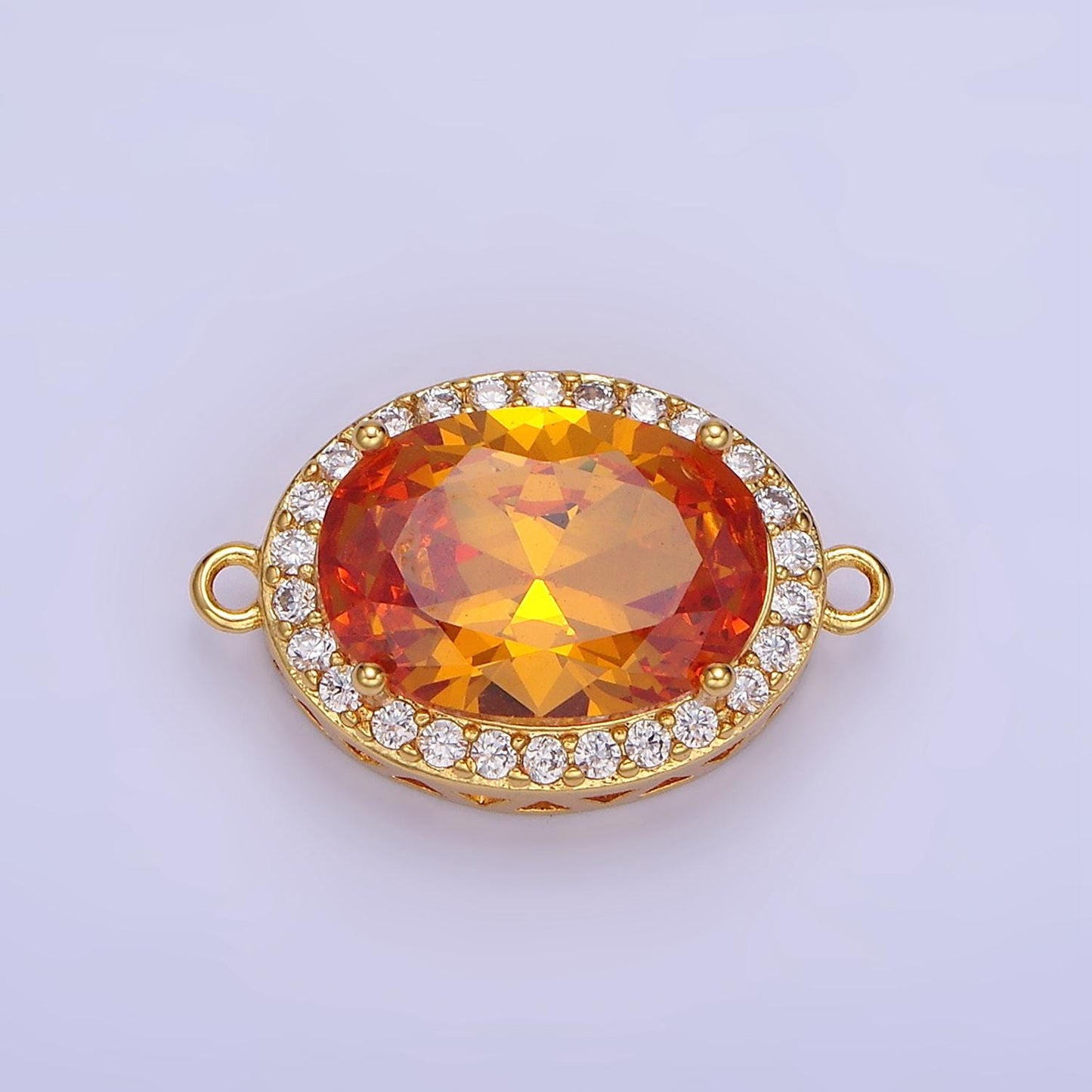 14K Gold Filled Blue, Purple, Pink, Red, Green, Orange, Blue, Olive Green CZ Micro Paved Oval Connector | G-379-G-382