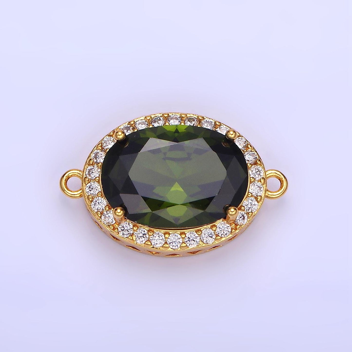 14K Gold Filled Blue, Purple, Pink, Red, Green, Orange, Blue, Olive Green CZ Micro Paved Oval Connector | G-379-G-382