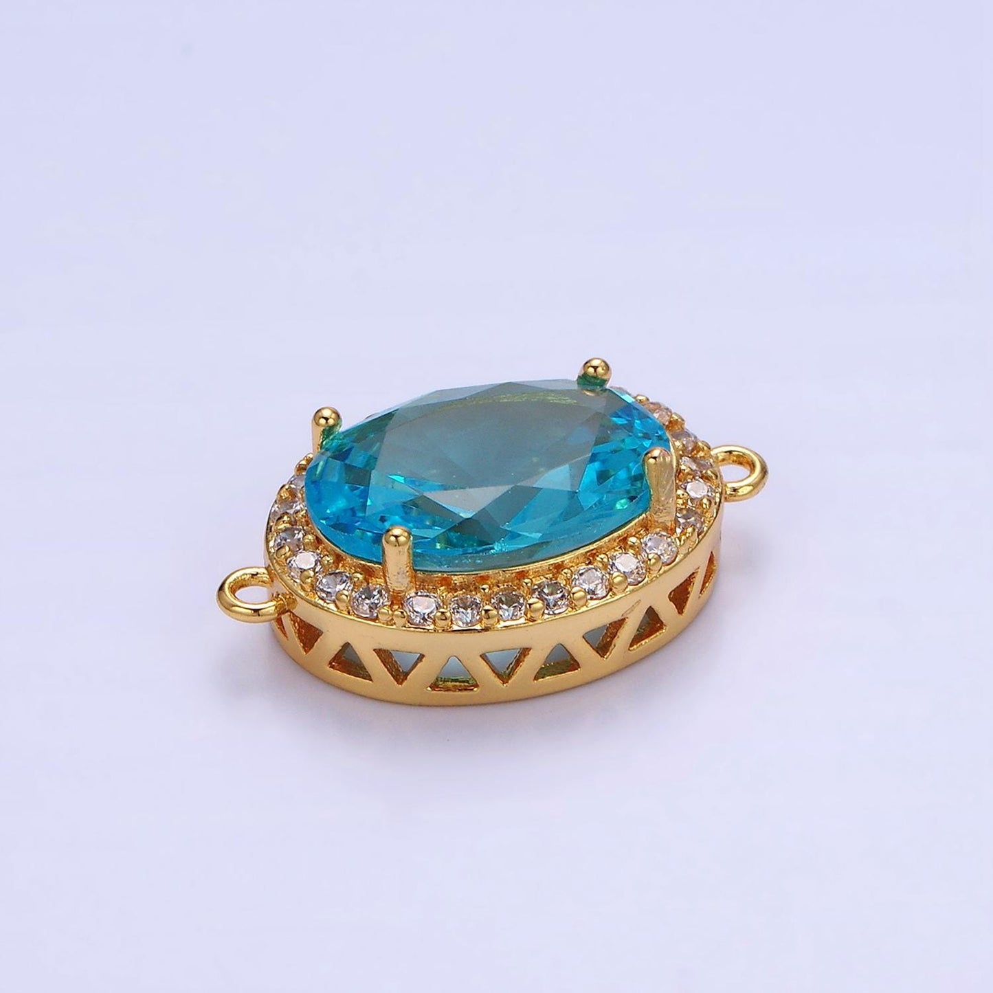 14K Gold Filled Blue, Purple, Pink, Red, Green, Orange, Blue, Olive Green CZ Micro Paved Oval Connector | G-379-G-382
