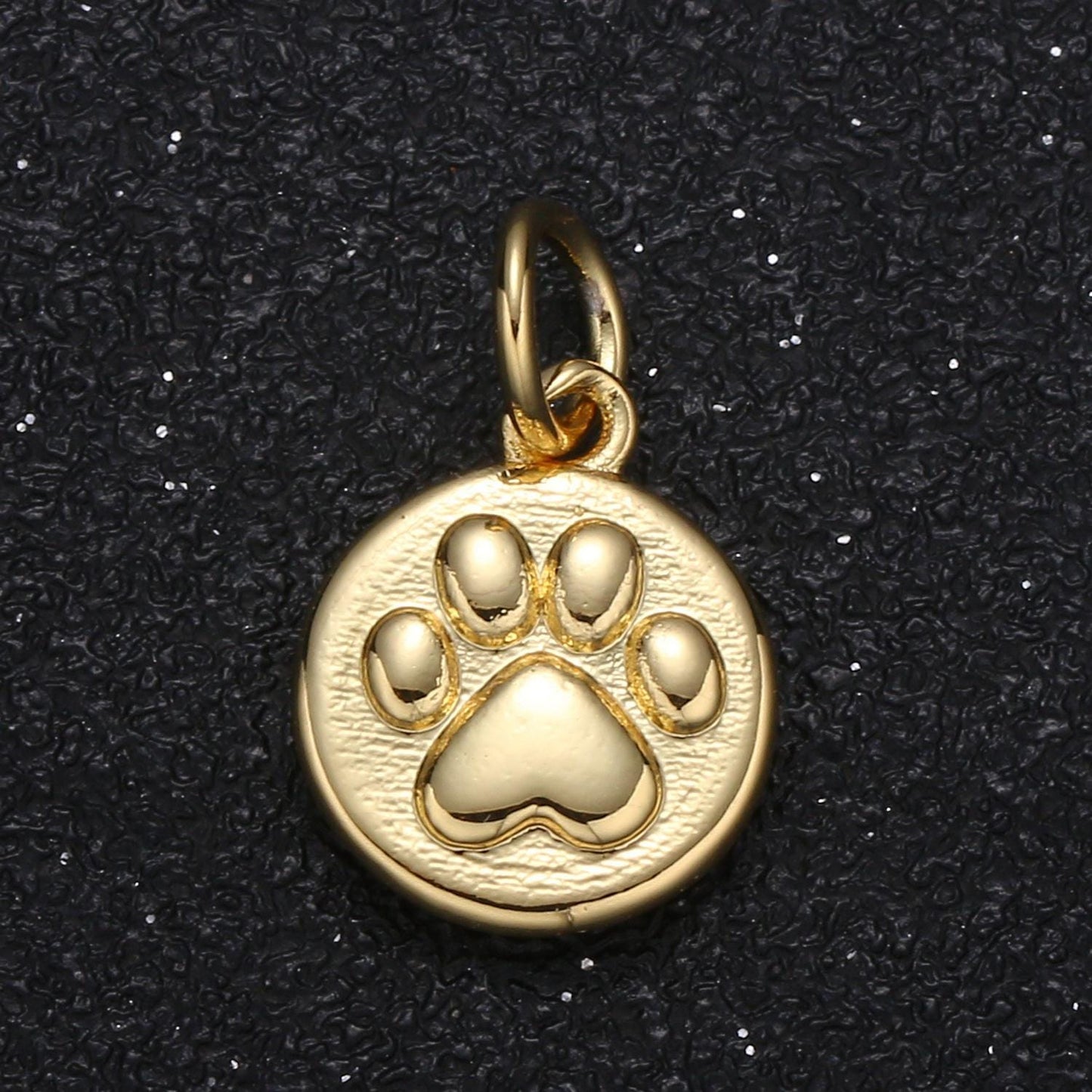 14K Gold Filled Embossed Dog Paw Print Coin Charm | GP109