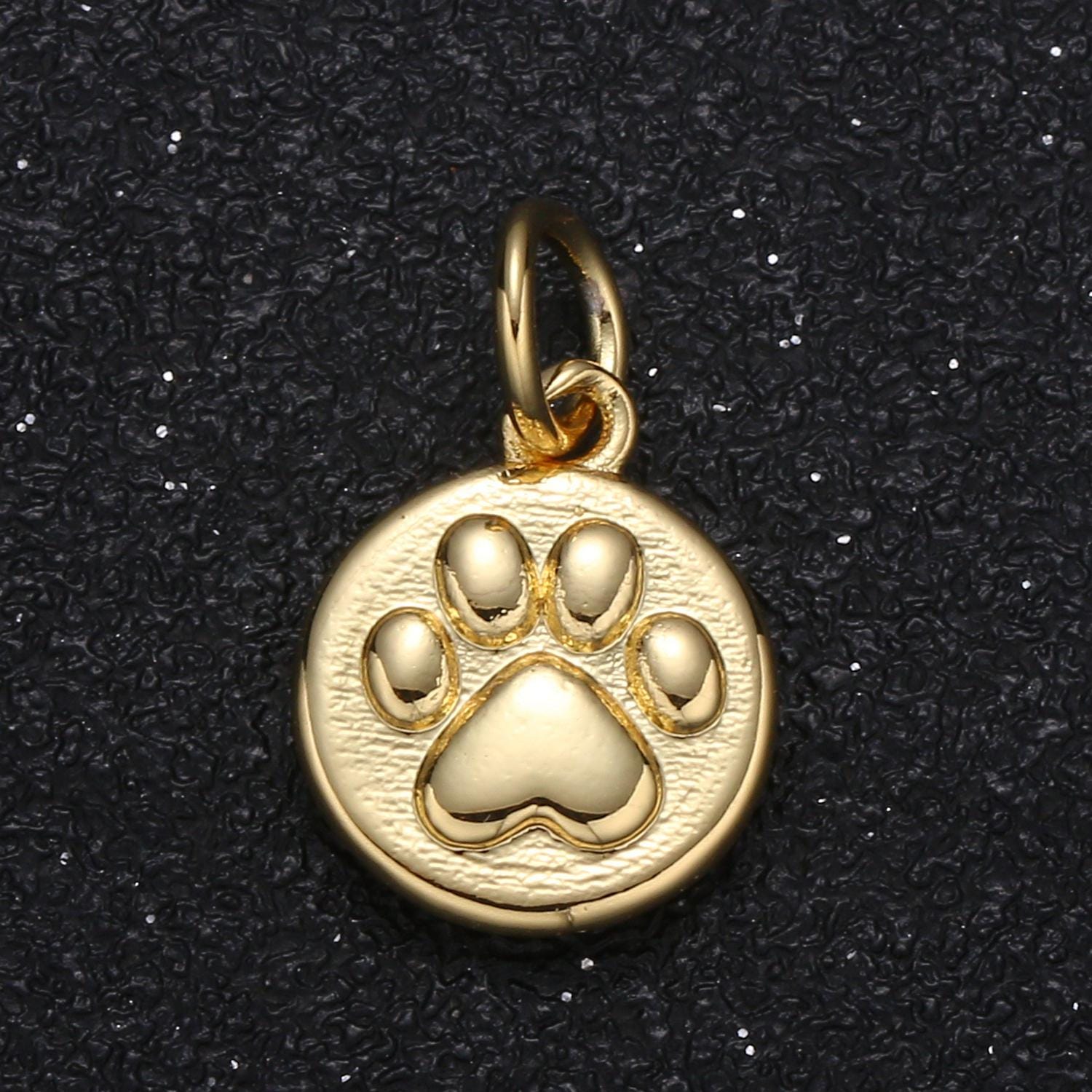14K Gold Filled Embossed Dog Paw Print Coin Charm | GP109