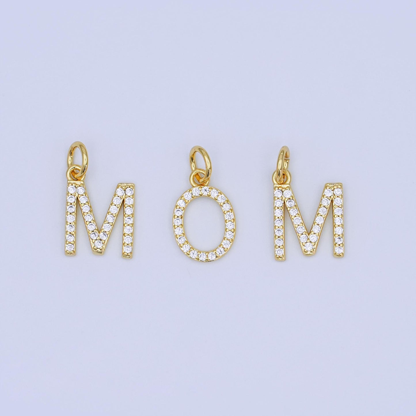 24k gold filled MOM Charm Micro Pave CZ Word for bracelet necklace component add on charm | N-045