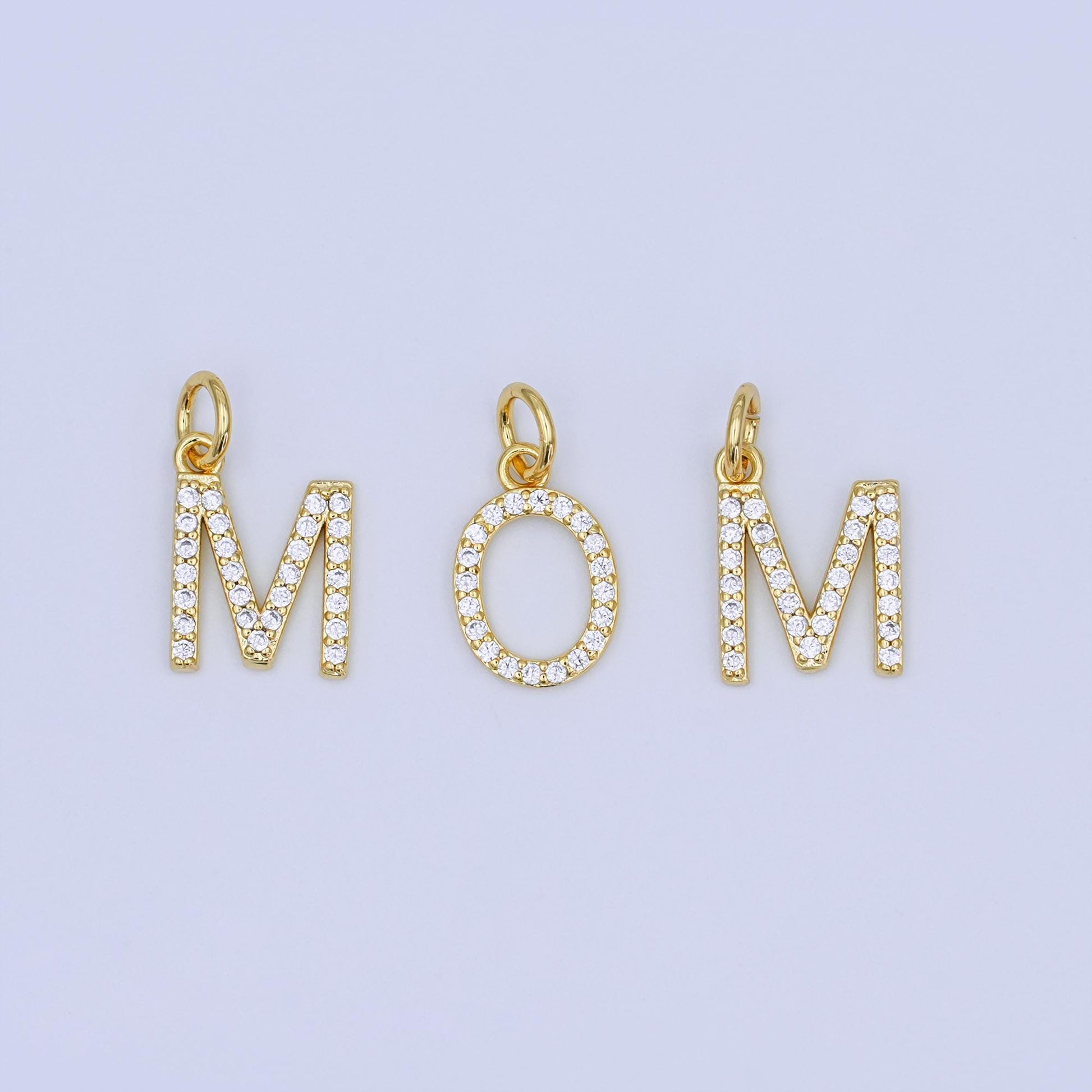 24k gold filled MOM Charm Micro Pave CZ Word for bracelet necklace component add on charm | N-045