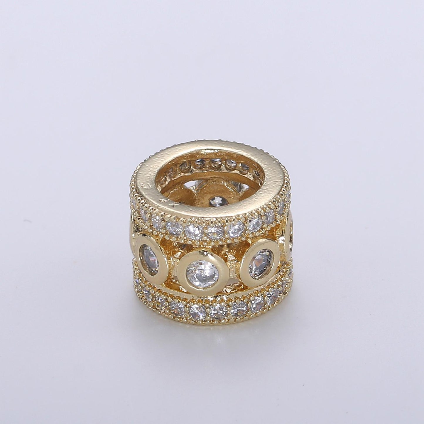 Gold Barrel Beads Charms 18K Gold Filled Micro Pave Tube spacer 10mm beads Bracelet Necklace Jewelry Making Supply Big Hole Bead B-355