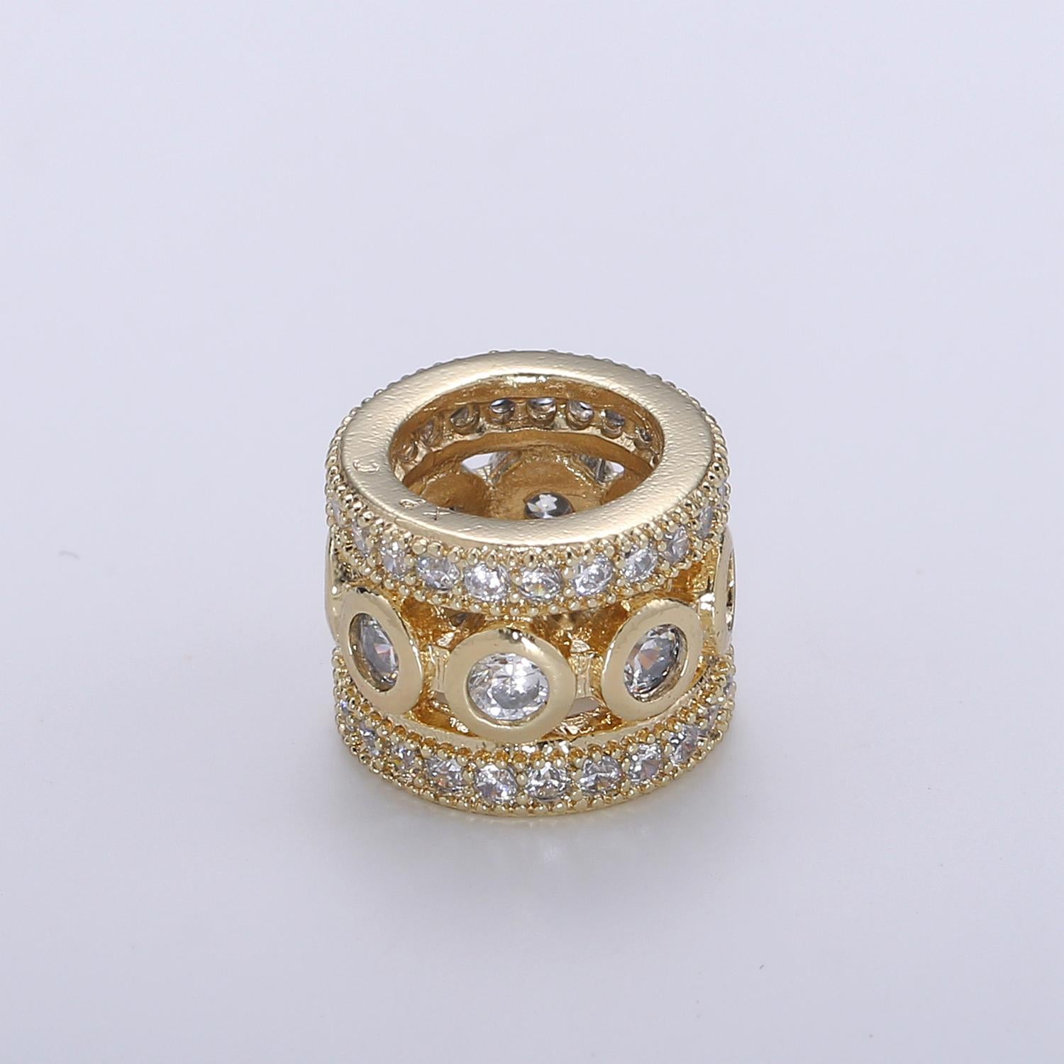 Gold Barrel Beads Charms 18K Gold Filled Micro Pave Tube spacer 10mm beads Bracelet Necklace Jewelry Making Supply Big Hole Bead B-355