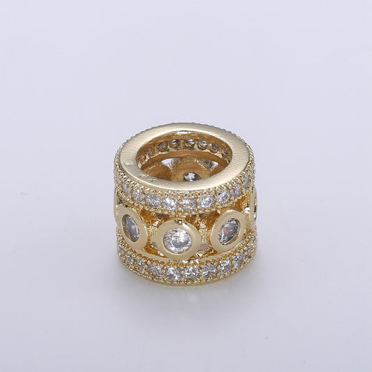 Gold Barrel Beads Charms 18K Gold Filled Micro Pave Tube spacer 10mm beads Bracelet Necklace Jewelry Making Supply Big Hole Bead B-355