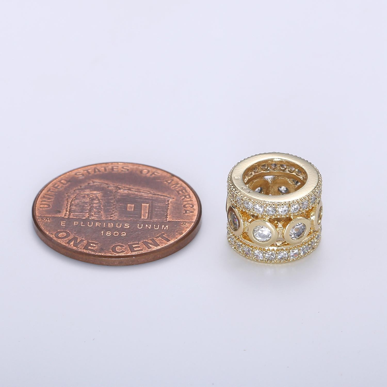 Gold Barrel Beads Charms 18K Gold Filled Micro Pave Tube spacer 10mm beads Bracelet Necklace Jewelry Making Supply Big Hole Bead B-355