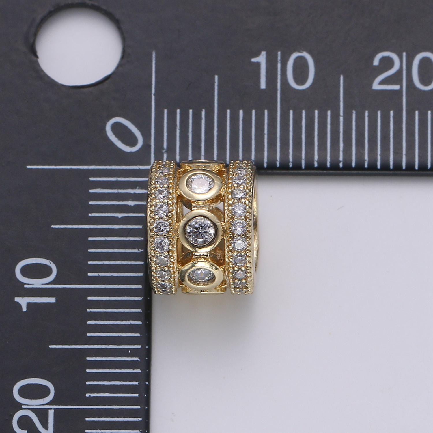 Gold Barrel Beads Charms 18K Gold Filled Micro Pave Tube spacer 10mm beads Bracelet Necklace Jewelry Making Supply Big Hole Bead B-355