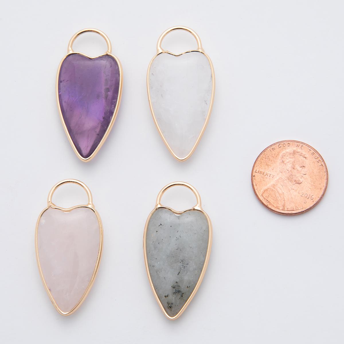 18K Gold Filled Clear Quartz, Grey Agate, Rose Quartz, Amethyst Heart Charm Gemstone Pendant | X250 - X323