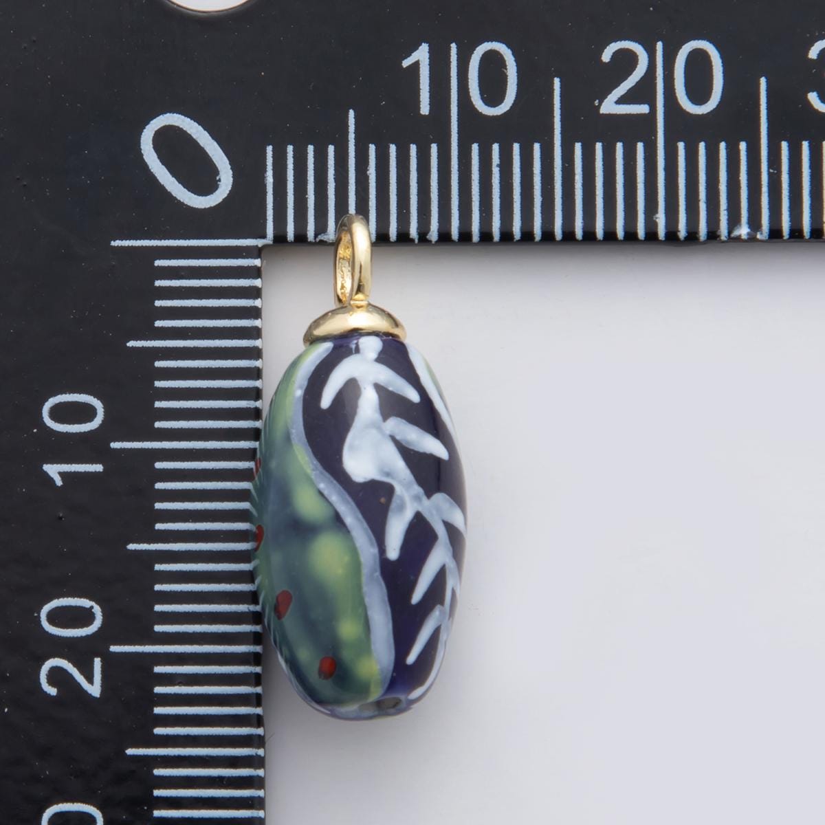 18K Gold Filled Doodle Green Vine Seed Ceramic Drop Pendant Hand painted Charm | X483