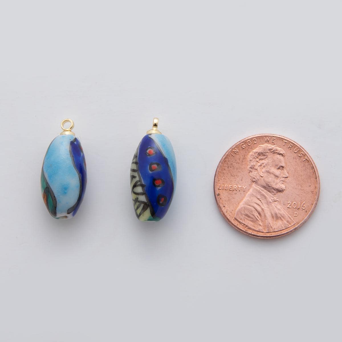 18K Gold Filled Blue Ocean Green Abstract Doodle Ceramic Drop Pendant | X533