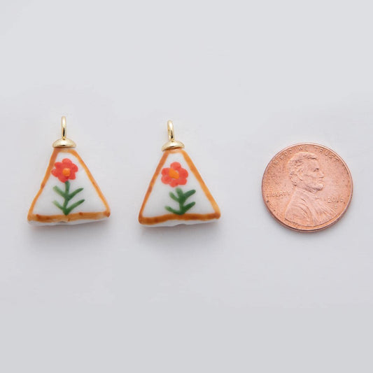 Dainty Triangle ceramic charm handmade red rose painting ceramic porcelain vintage charm for necklace bracelet jewelry making supply X631