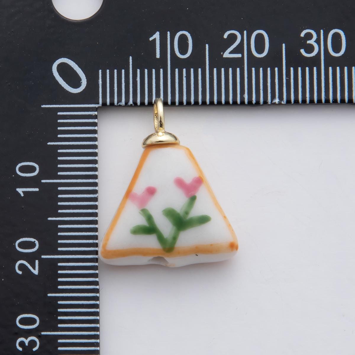 Dainty Triangle ceramic charm handmade Pink Tulip painting ceramic porcelain vintage charm for necklace bracelet jewelry making supply X633