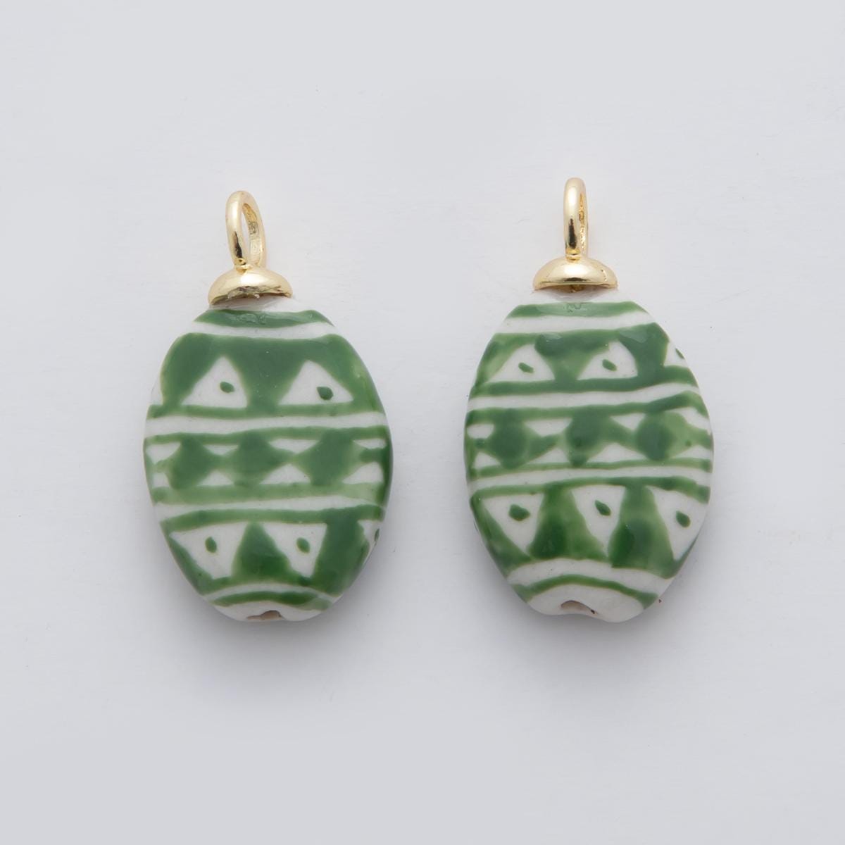 Dainty Oval Egg ceramic charm handmade Green Tribal painting ceramic porcelain vintage charm for necklace bracelet jewelry making X637