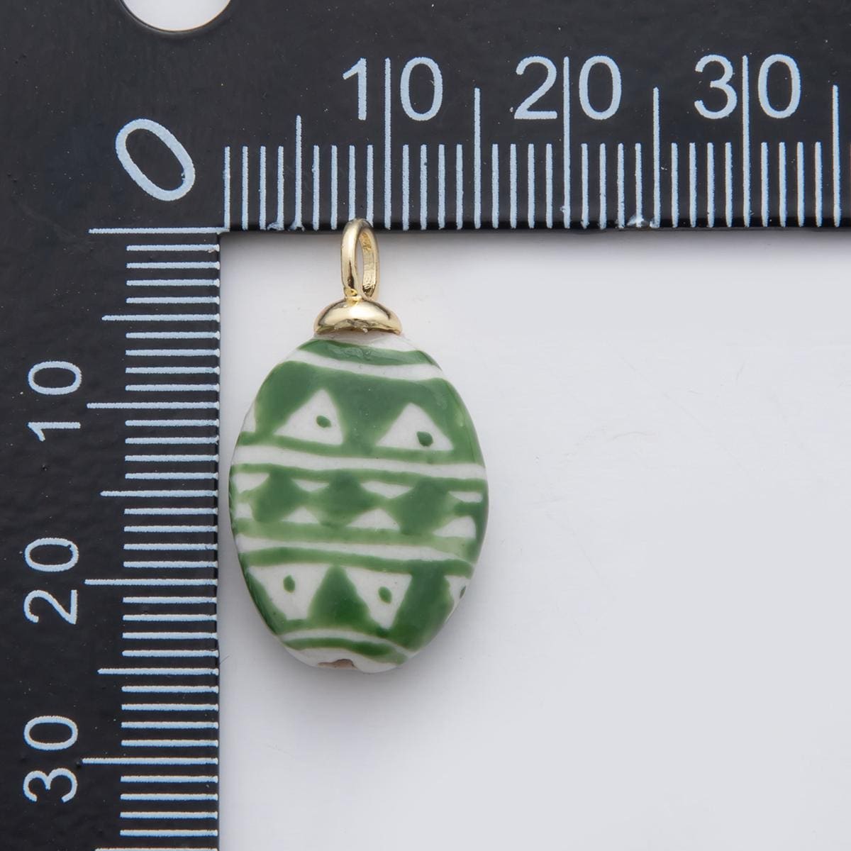 Dainty Oval Egg ceramic charm handmade Green Tribal painting ceramic porcelain vintage charm for necklace bracelet jewelry making X637