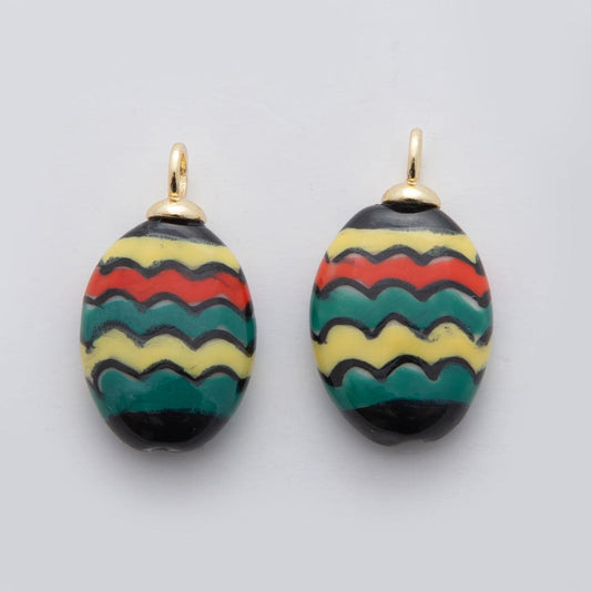 Dainty Oval Egg ceramic charm handmade Multi Color Easter painting ceramic porcelain vintage charm for necklace bracelet jewelry making X644