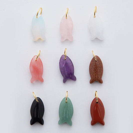 Natural Gemstone Fish Pendant Dainty Fish Stone Charm for Necklace Bracelet Jewelry Making Supply 18k Gold Filled Charm C317