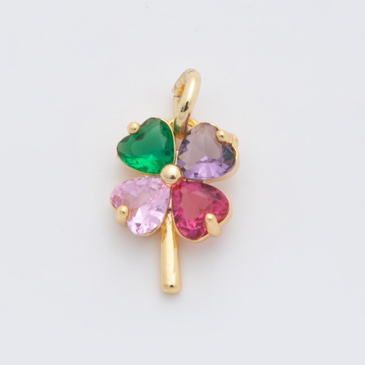 18K Gold Filled Multicolor, Pink, Blue, Green, Fuchsia CZ Clover Charm for Lucky Jewelry Pendant | X332 - X477