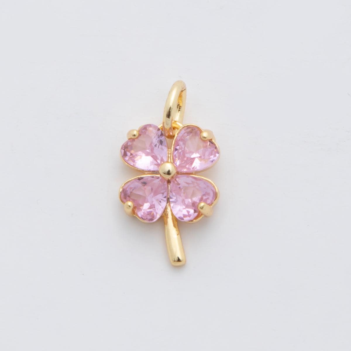 18K Gold Filled Multicolor, Pink, Blue, Green, Fuchsia CZ Clover Charm for Lucky Jewelry Pendant | X332 - X477