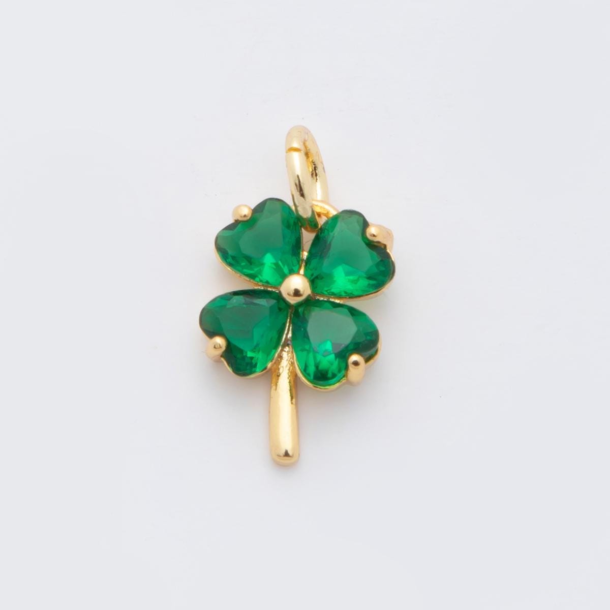 18K Gold Filled Multicolor, Pink, Blue, Green, Fuchsia CZ Clover Charm for Lucky Jewelry Pendant | X332 - X477