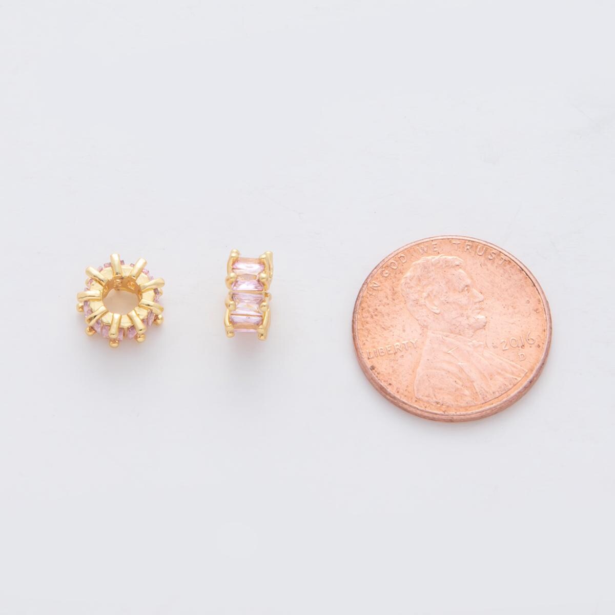 1pc gold cz baguette spacer beads for diy beaded bracelet jewelry charms rondelle bead spacer bead size 8mm bead Pink Purple CZ Bead B731