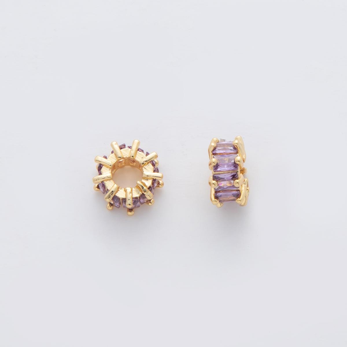 1pc gold cz baguette spacer beads for diy beaded bracelet jewelry charms rondelle bead spacer bead size 8mm bead Pink Purple CZ Bead B731