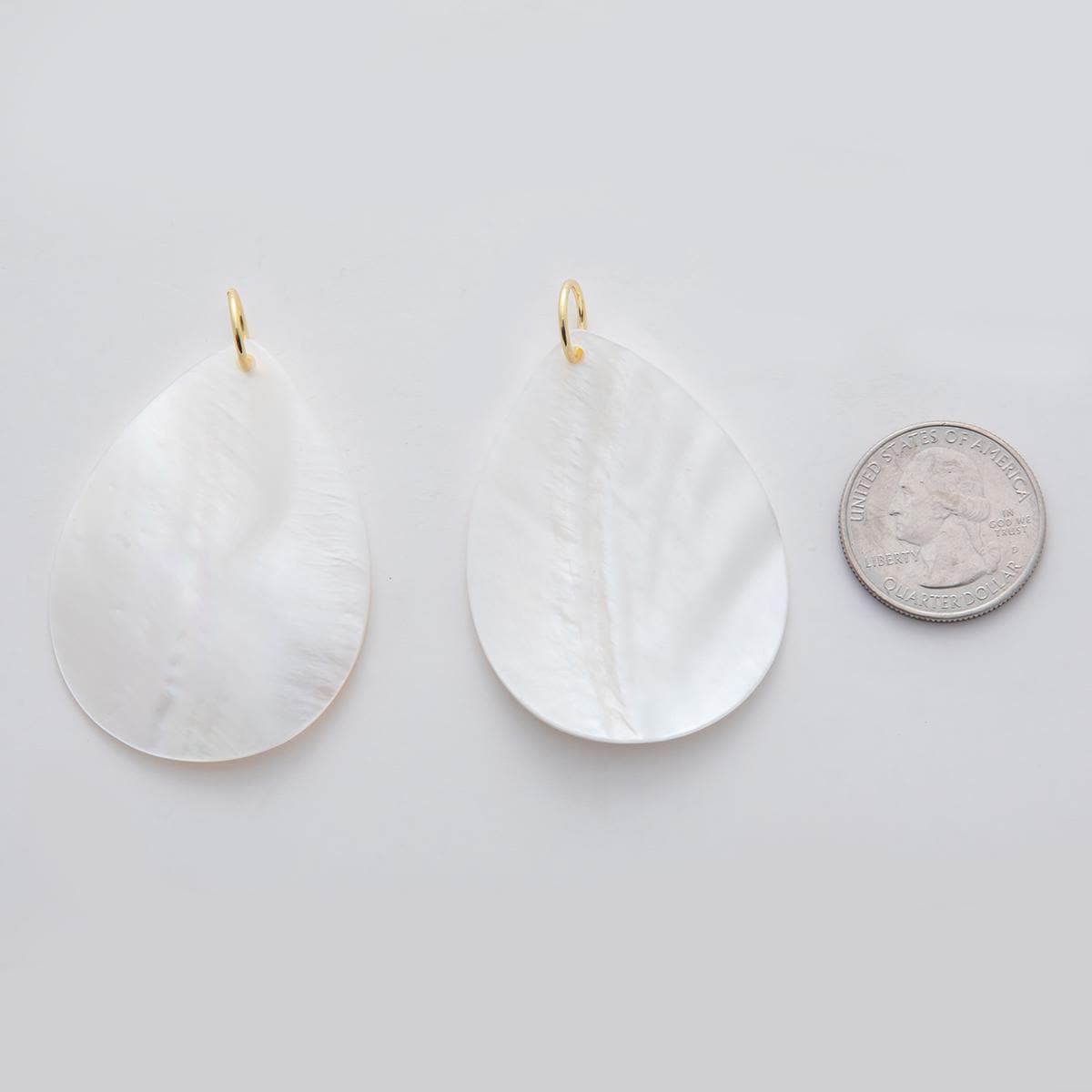 24K Gold Filled 57mm White Mother of Pearl Teardrop Charm | D582