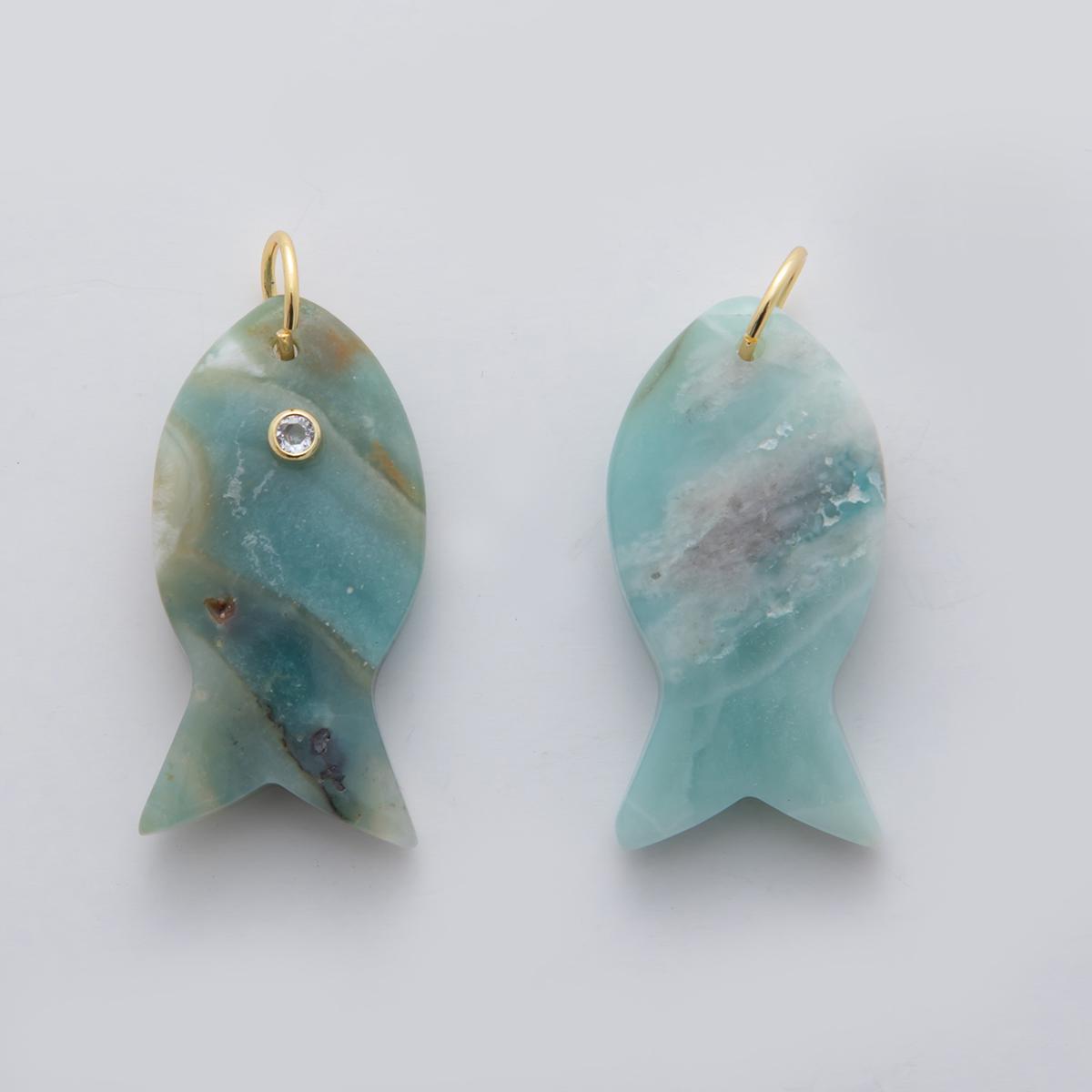 Big Gemstone Fish Pendant Natural Stone Fish Charm for Necklace Bracelet Jewelry Making Supply 18k Gold Filled Charm D265