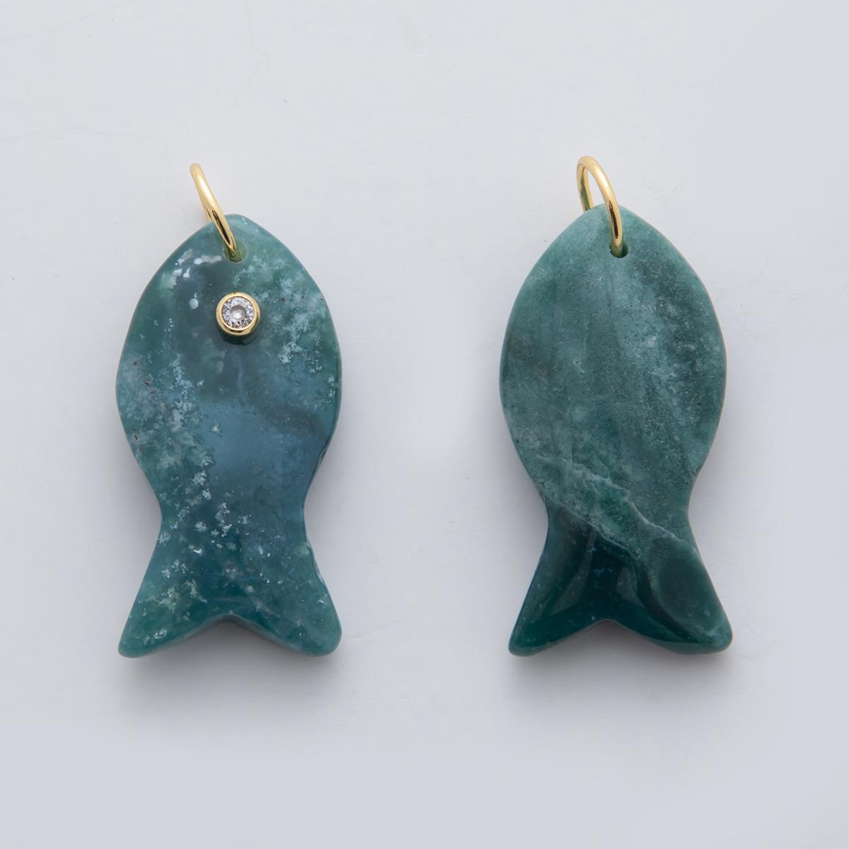 Big Gemstone Fish Pendant Natural Stone Fish Charm for Necklace Bracelet Jewelry Making Supply 18k Gold Filled Charm D265