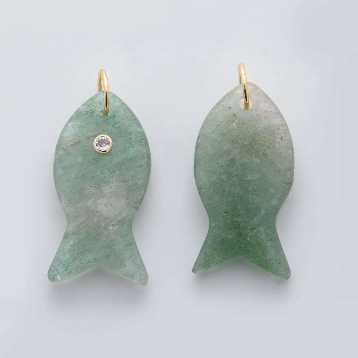 Big Gemstone Fish Pendant Natural Stone Fish Charm for Necklace Bracelet Jewelry Making Supply 18k Gold Filled Charm D265