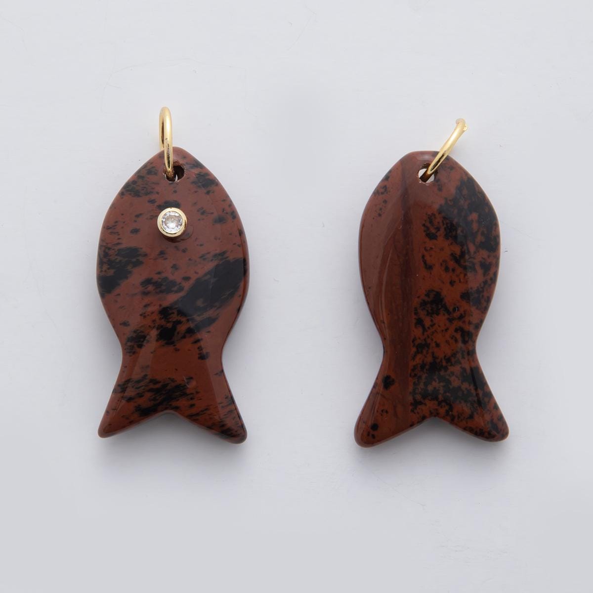 Big Gemstone Fish Pendant Natural Stone Fish Charm for Necklace Bracelet Jewelry Making Supply 18k Gold Filled Charm D265