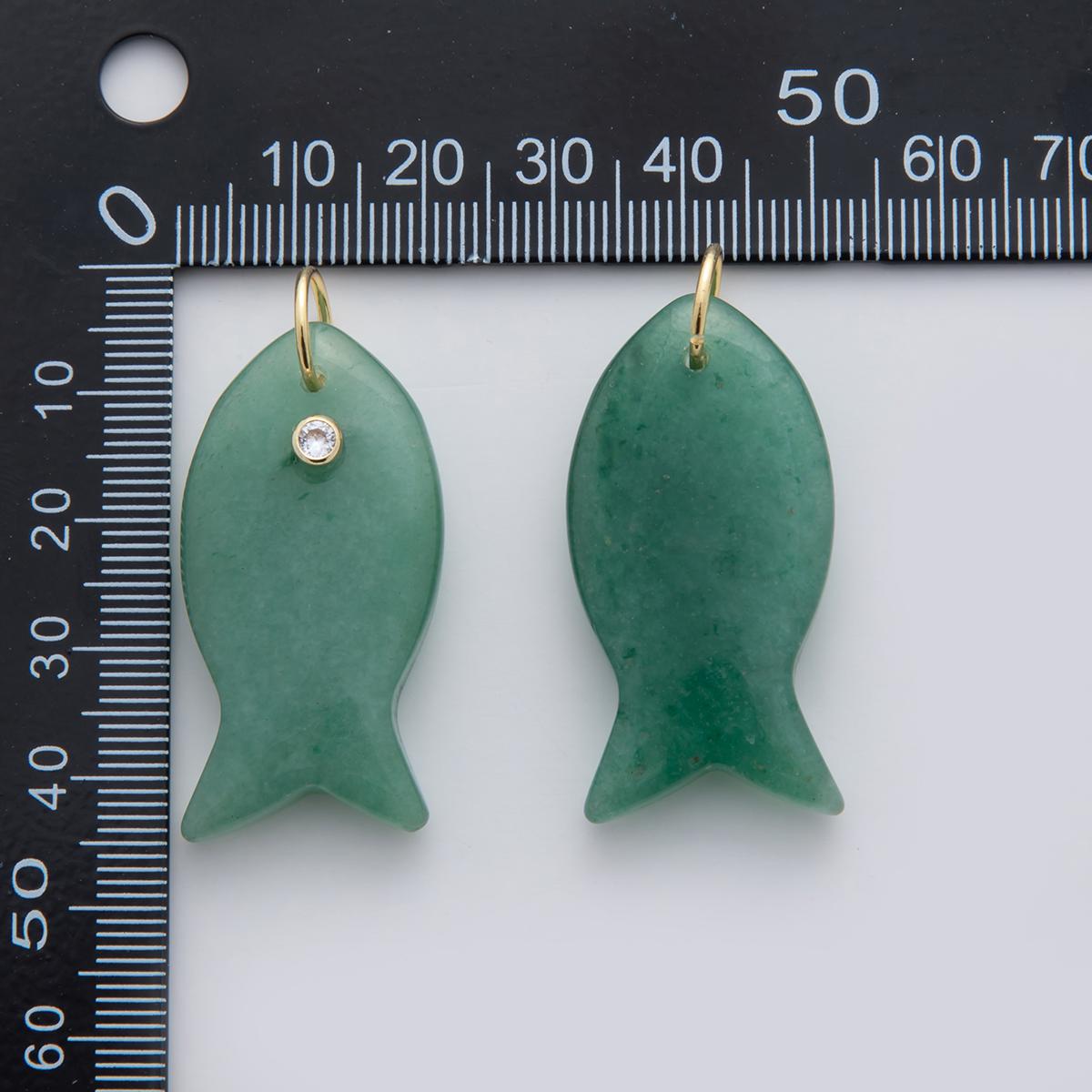 Big Gemstone Fish Pendant Natural Stone Fish Charm for Necklace Bracelet Jewelry Making Supply 18k Gold Filled Charm D265