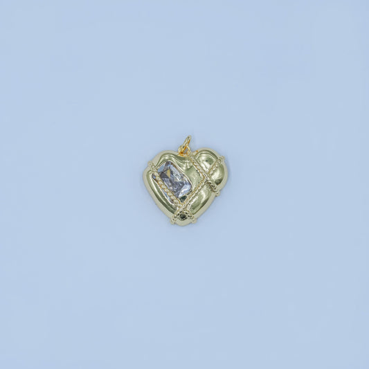 24K Gold Filled Baguette CZ Rope Tied Molten Heart Charm | C764