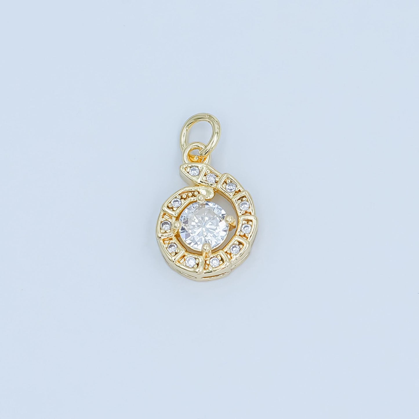 24K Gold Filled Clear CZ Snake Charm Geometric Charm In Gold & Silver | C935