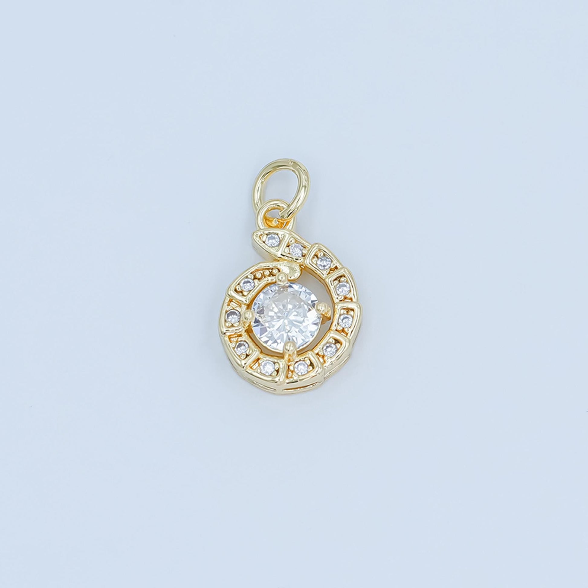 24K Gold Filled Clear CZ Snake Charm Geometric Charm In Gold & Silver | C935