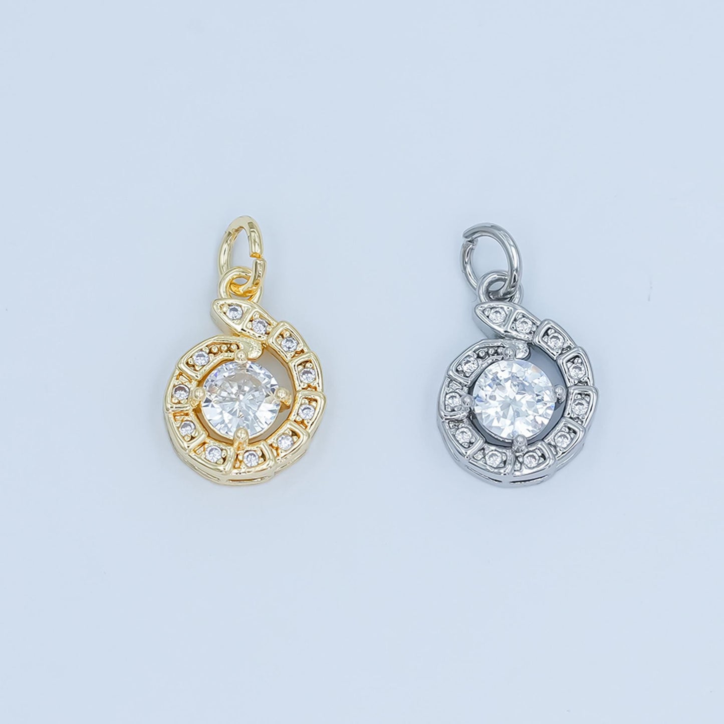 24K Gold Filled Clear CZ Snake Charm Geometric Charm In Gold & Silver | C935