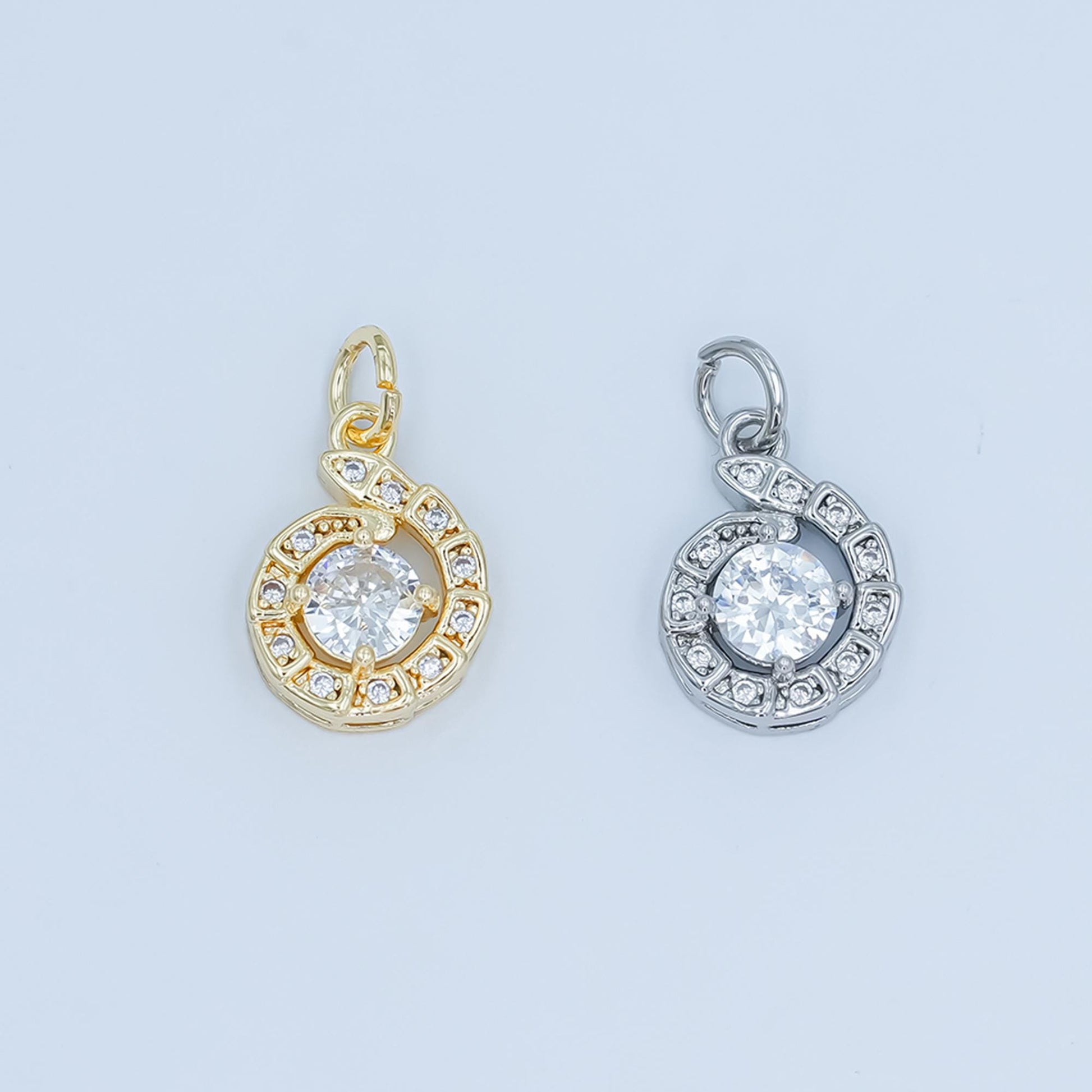 24K Gold Filled Clear CZ Snake Charm Geometric Charm In Gold & Silver | C935