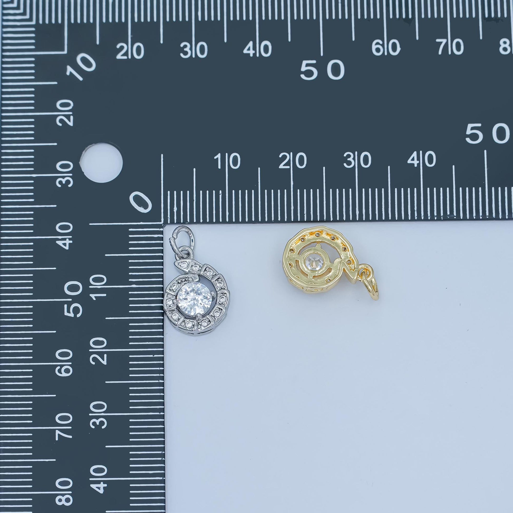 24K Gold Filled Clear CZ Snake Charm Geometric Charm In Gold & Silver | C935