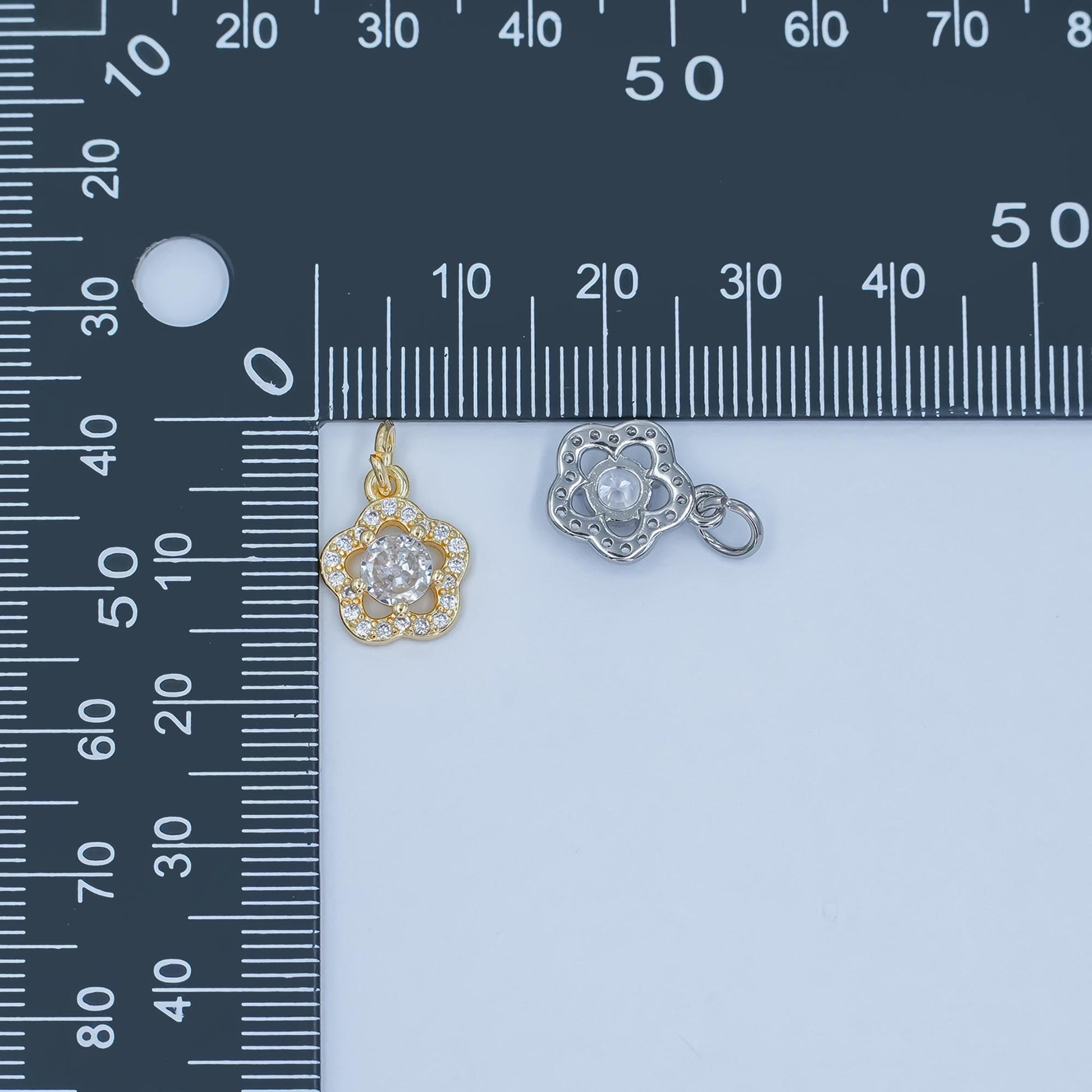 Flower CZ Pendant Charm in White Gold Silver Dainty Floral Necklace Charm Elegant Micro Pave Flower Jewelry Making Supply C858